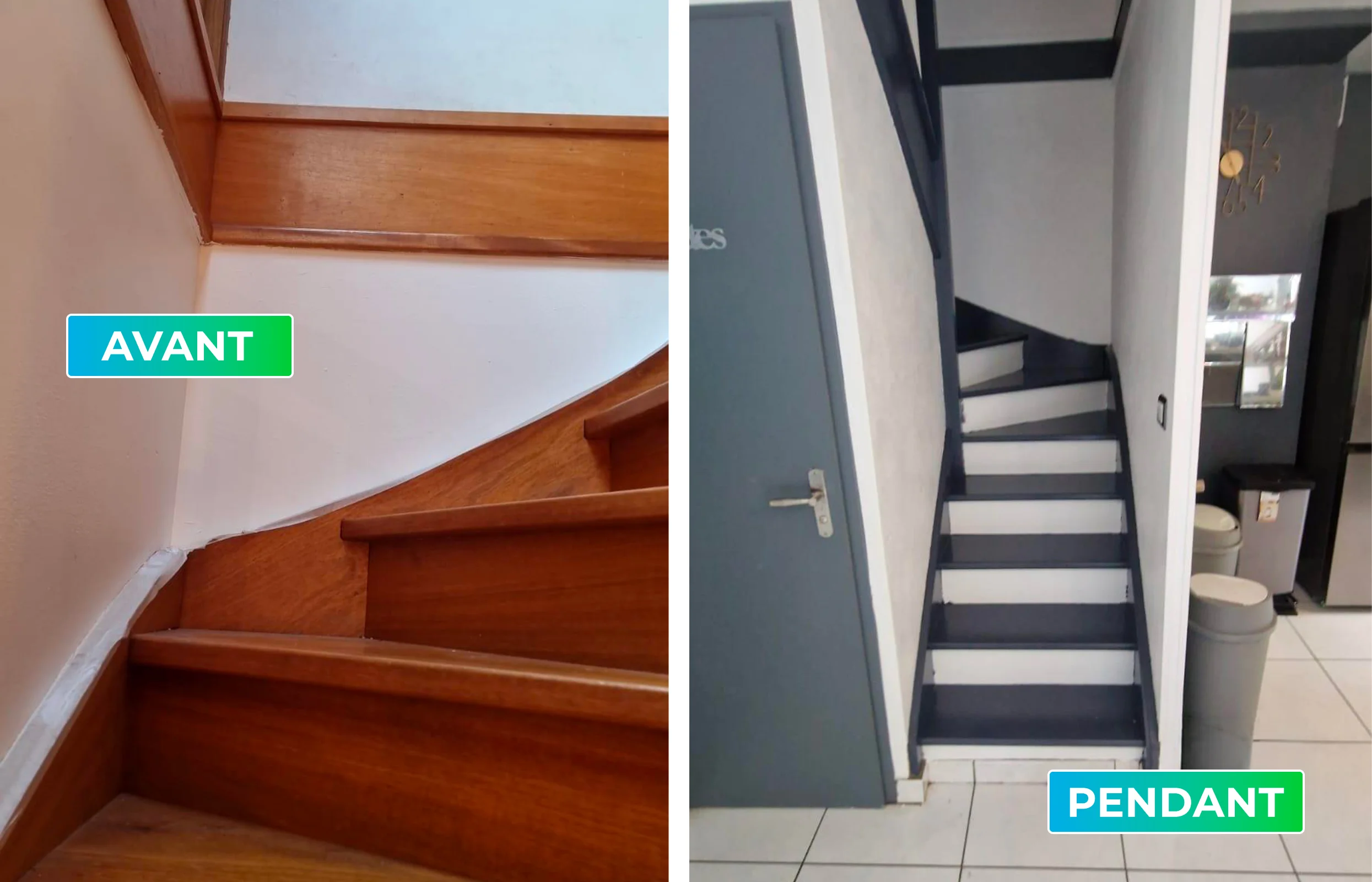 Remise en état de l'escalier (avant et après)