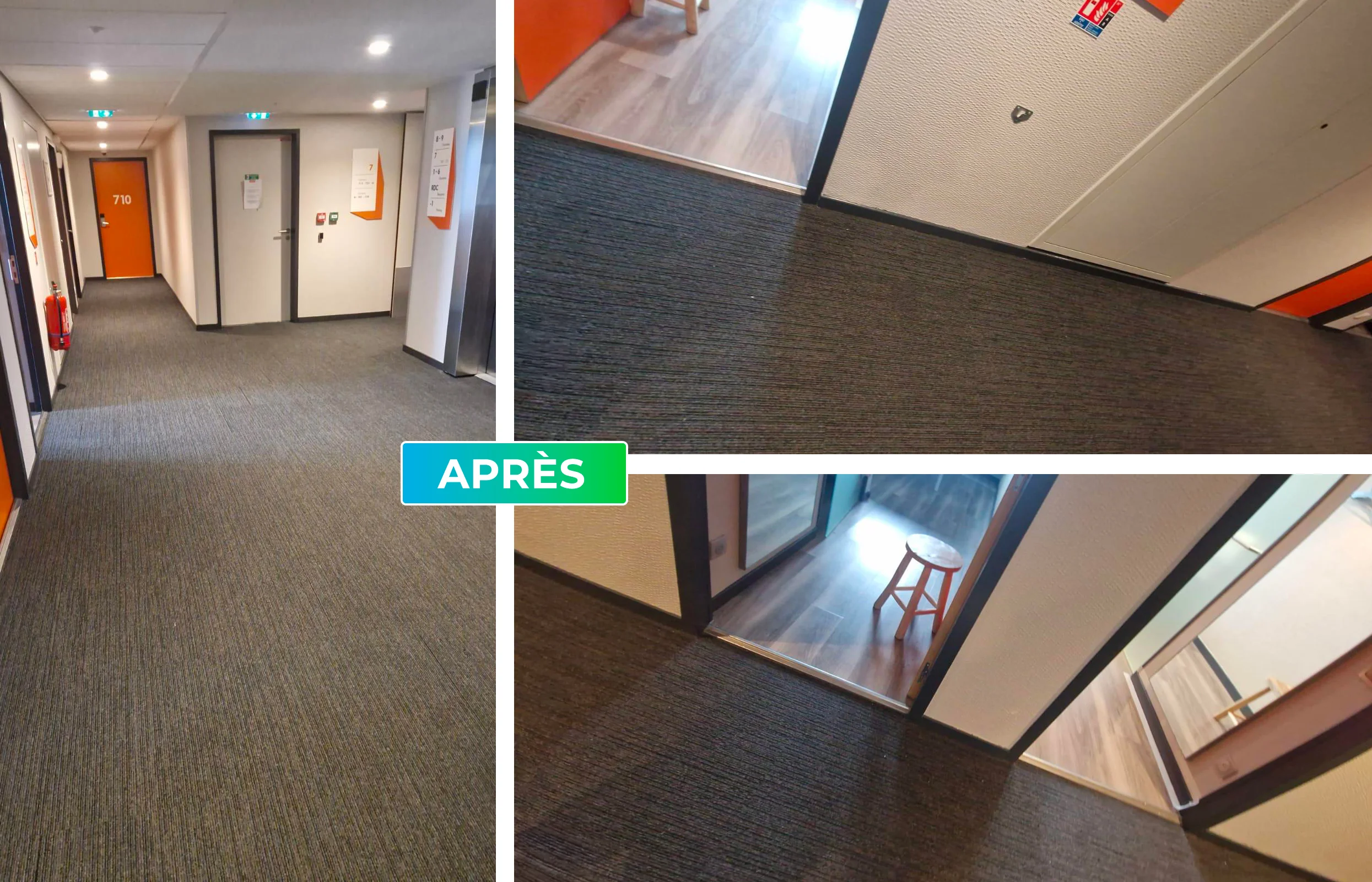 Pose de moquette, barre de seuil et seuil à la suisse et peinture (après)