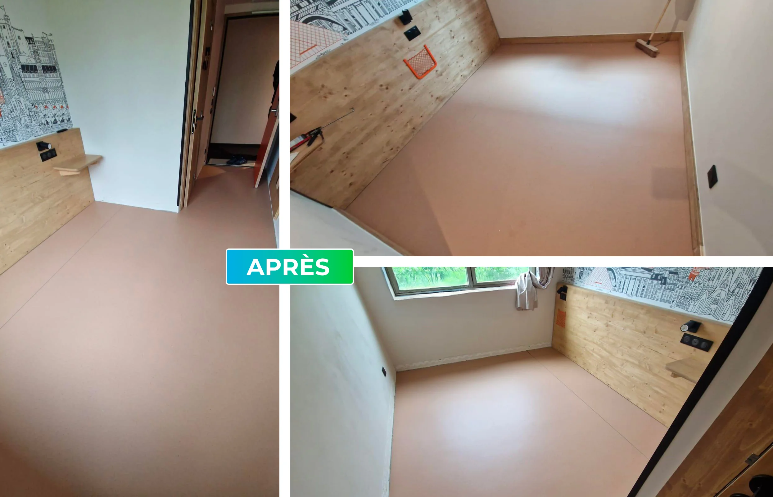 Pose de nouveau revêtement de sol pour chambres d'hôtels
